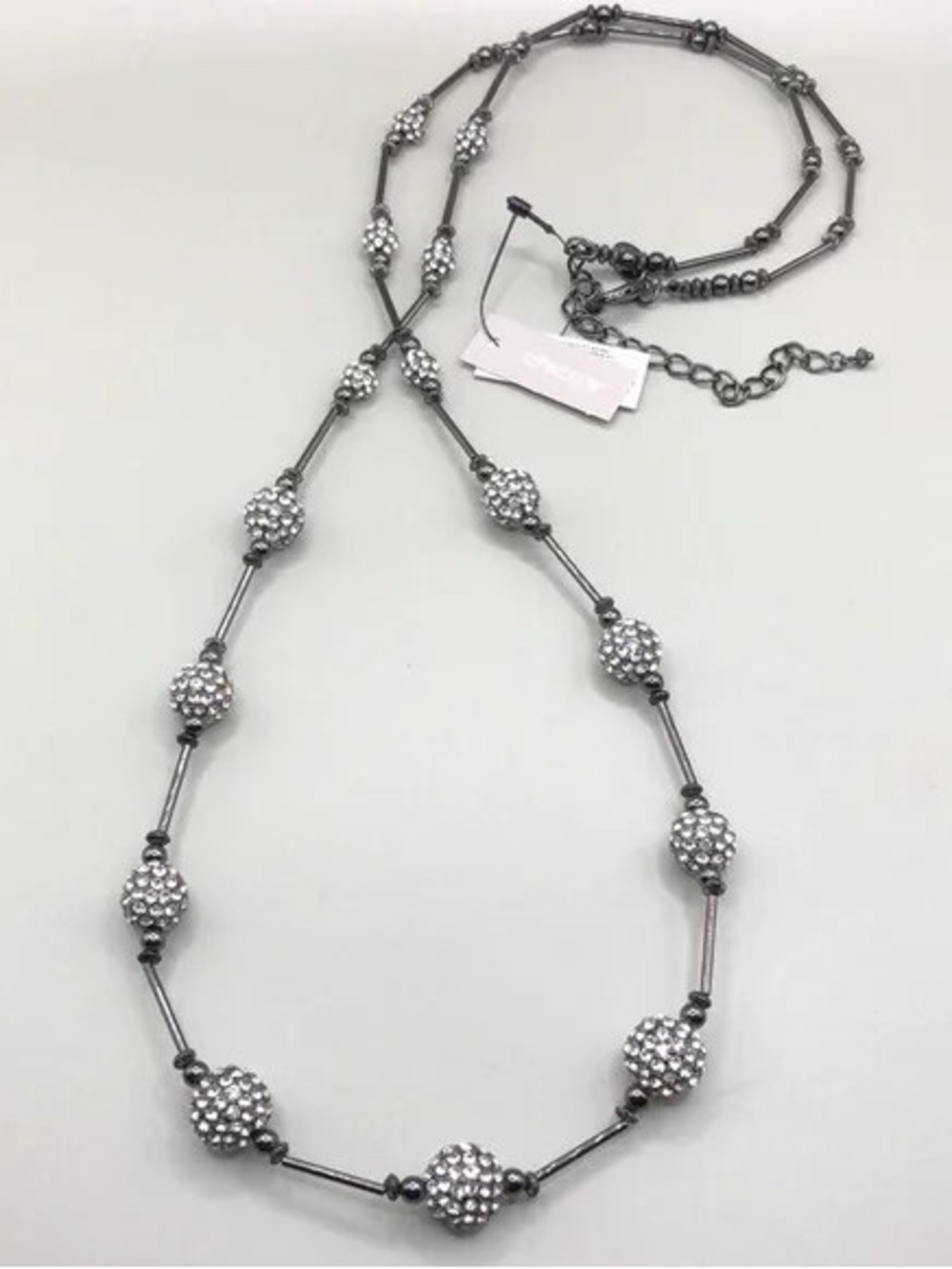 Chico's Silver Crystal Ball Bead Long Necklace